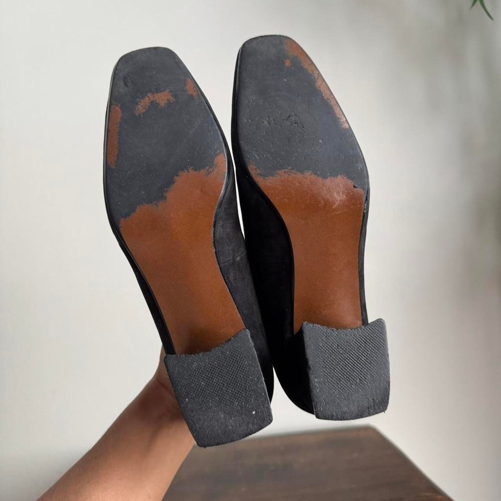 90s black suede kitten heel size 7 genuine leather minimal ballet vintage - Picture 5 of 7